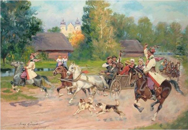 Just Married Oil Painting by Jerzy Kossak