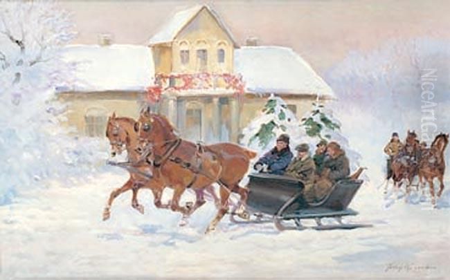 Wyjazd Na Polowanie Oil Painting by Jerzy Kossak