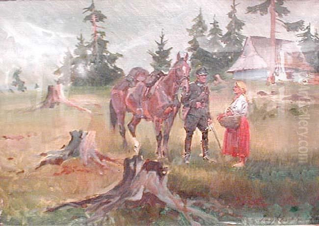Spotkanie Oil Painting by Jerzy Kossak