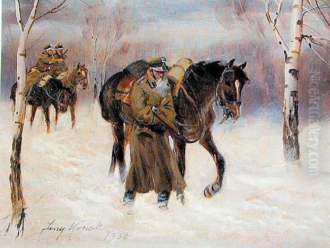 Zimowy Patrol Oil Painting by Jerzy Kossak