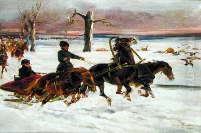 Powrot Napoleona Spod Moskwy Oil Painting by Jerzy Kossak