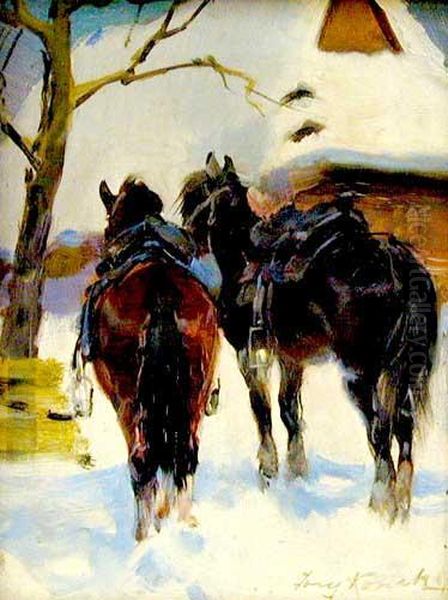 Konie Oil Painting by Jerzy Kossak
