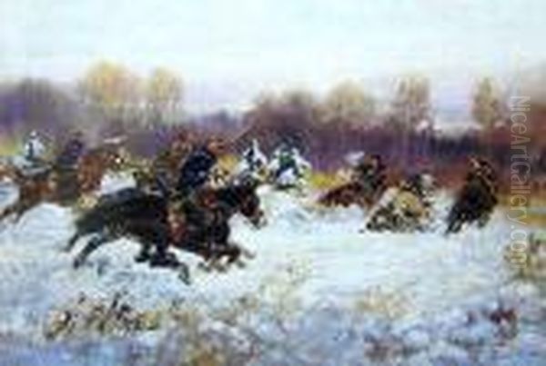 Pogon Ulanow Za Bolszewikami, 1937 R. Oil Painting by Jerzy Kossak