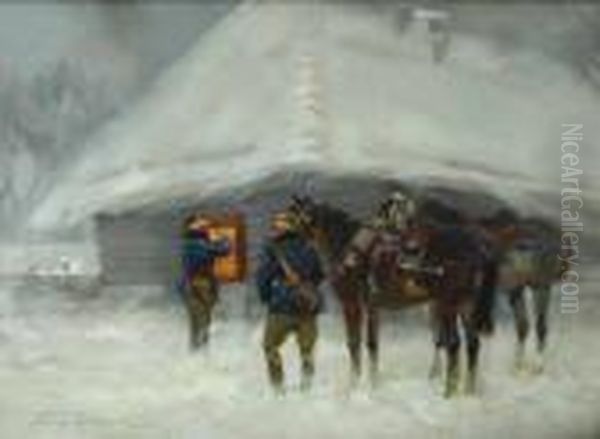 Przybyli Ulani Pod Okienko Oil Painting by Jerzy Kossak