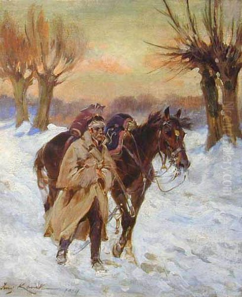 Odwrot, 1924 R. Oil Painting by Jerzy Kossak
