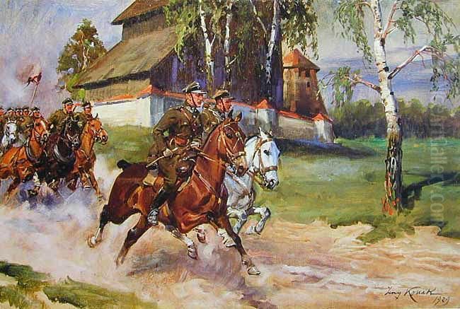 Bateria Artylerii Konnej Oil Painting by Jerzy Kossak