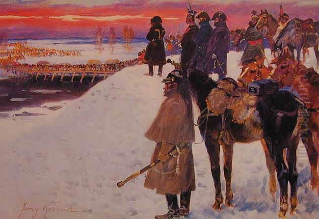 Przeprawa Przez Berezyne Oil Painting by Jerzy Kossak