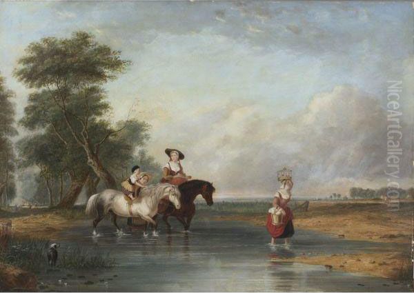 Fording A River Oil Painting by Cornelius Krieghoff