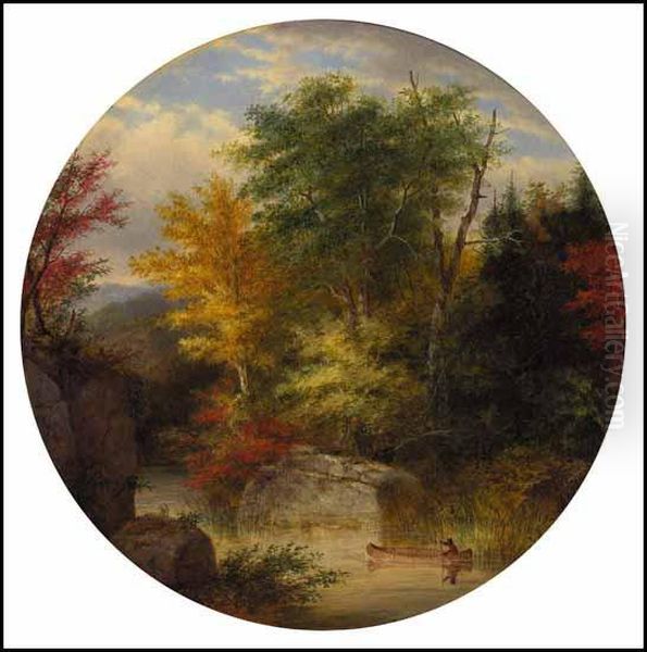 Canoe On The River Oil Painting by Cornelius Krieghoff
