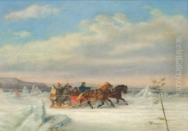 Race Across The St. Lawrence Between Quebec And Levis Oil Painting by Cornelius Krieghoff
