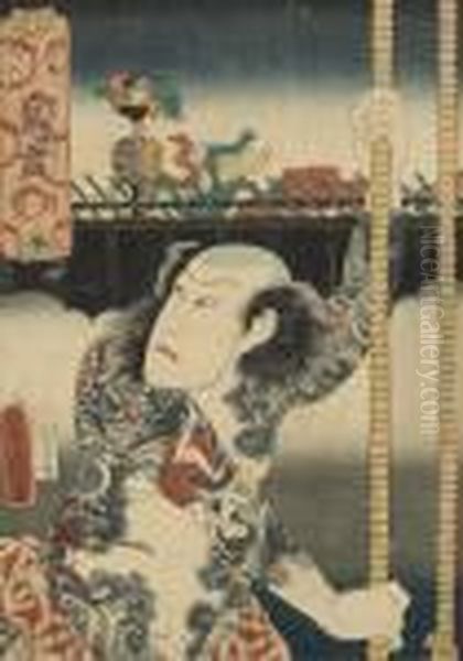 Tauterad Man Oil Painting by Gototei Kunisada