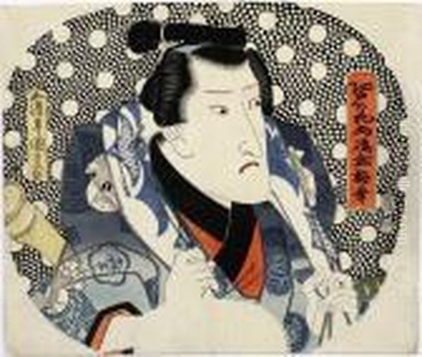 Baiko Depicted On A Fan Oil Painting by Gototei Kunisada