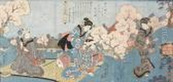 Triptychon. Oil Painting by Gototei Kunisada