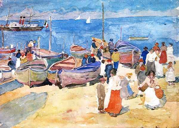 At The Shore (Capri) Oil Painting by Maurice Brazil Prendergast