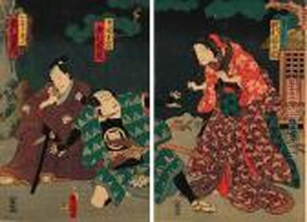 W Teatrze Kabuki Oil Painting by Gototei Kunisada