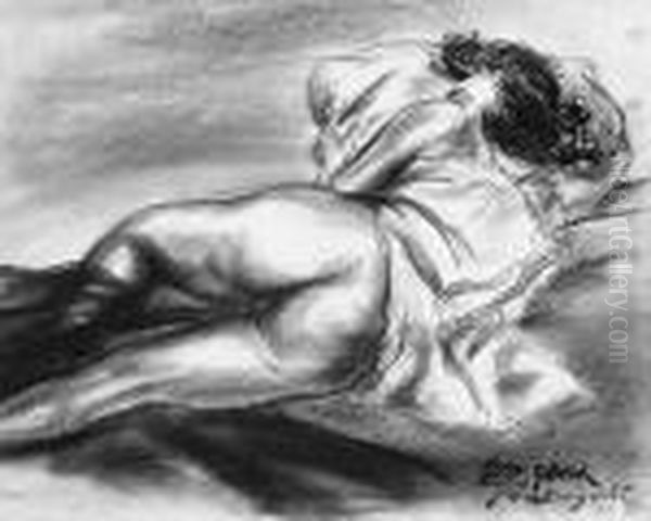 Reclining Female Nude From Behind Oil Painting by Yasuo Kuniyoshi