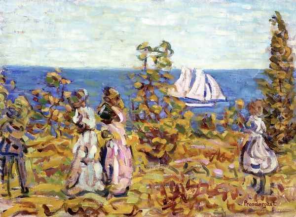 Viewing The Sailboat Oil Painting by Maurice Brazil Prendergast