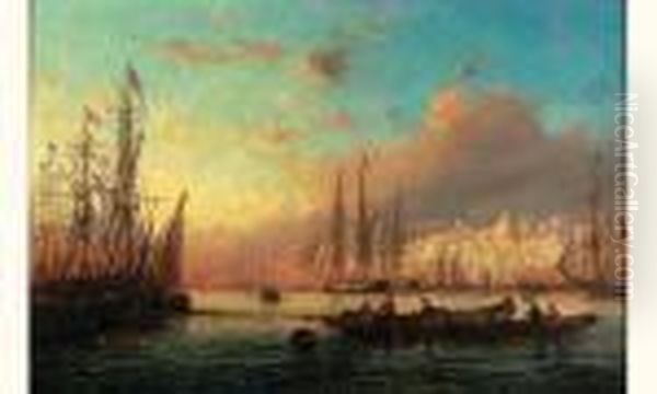Port Au Moyen-orient Oil Painting by Charles Euphrasie Kuwasseg