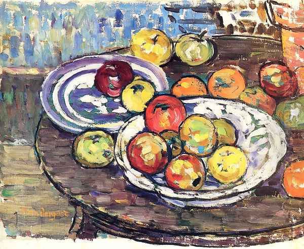 Still Life Apples Vase Oil Painting by Maurice Brazil Prendergast