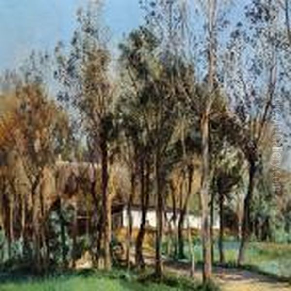 Old Farmhouse Behindtrees Oil Painting by Janus Andreas Bartholin La Cour