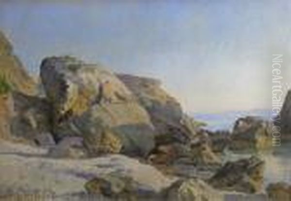 Les Rochers A Capri Oil Painting by Janus Andreas Bartholin La Cour
