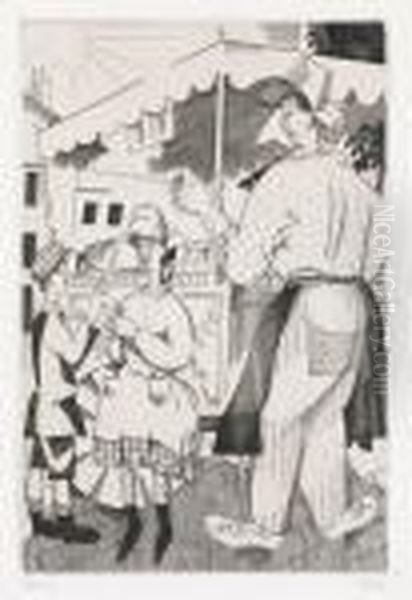 Le Marchand De Glaces Oil Painting by Jean Emile Laboureur