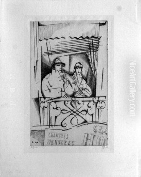 Au Balcon Oil Painting by Jean Emile Laboureur