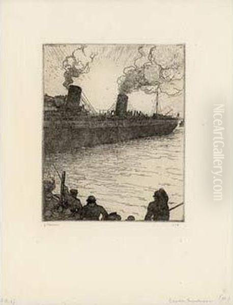 Le Depart Du Transatlantique New York /the Departing Ocean Liner New York. 1907 Oil Painting by Jean Emile Laboureur
