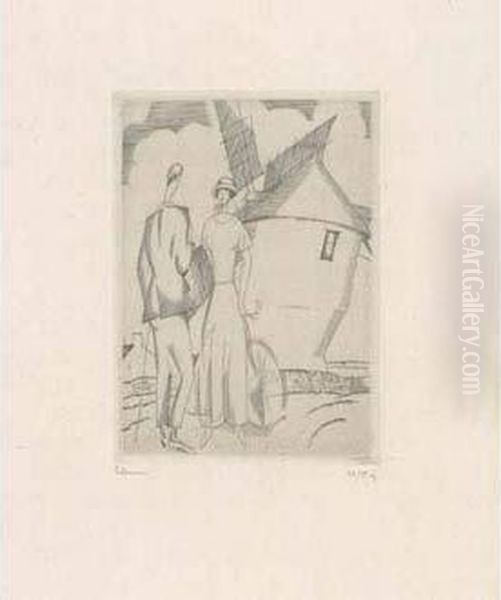 La Promenade Au Moulin (pres Guerande) / A Walk To The Mill (near Guerande). 1922 Oil Painting by Jean Emile Laboureur