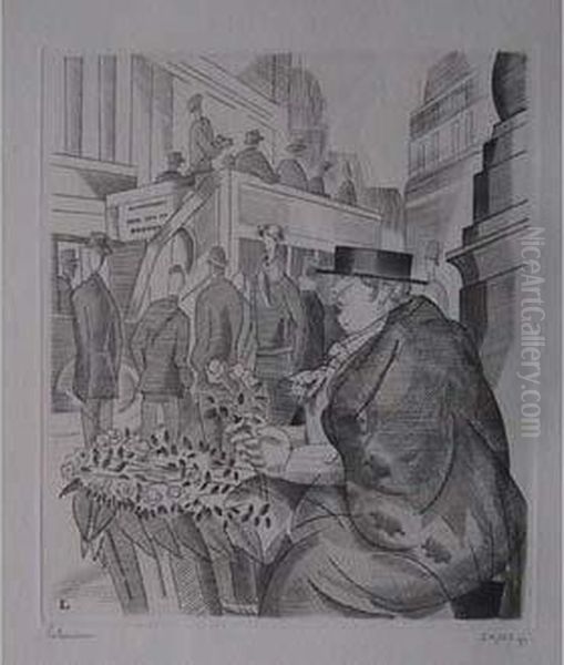 Marchande De Fleurs De Piccadilly / Piccadilly Flower Girl. 1927 Oil Painting by Jean Emile Laboureur