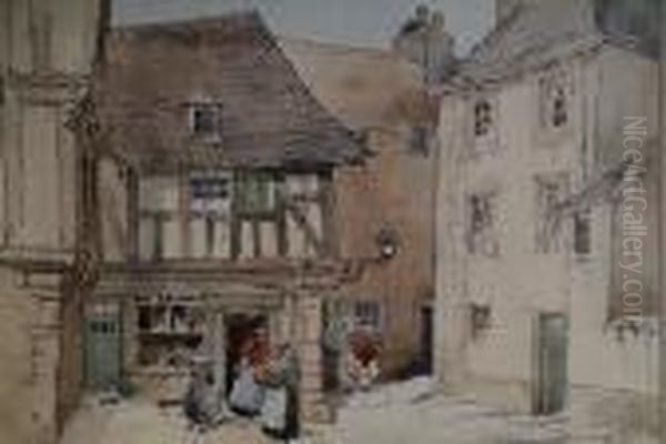 Normandy Village Street Scene Oil Painting by Percy Lancaster