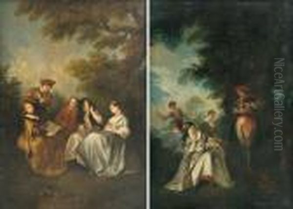 Fete Champetre : < Que Le Coeur 
D'un Amant Est Sujet A Changer > Concert Dans Un Sous-bois Oil Painting by Nicolas Lancret
