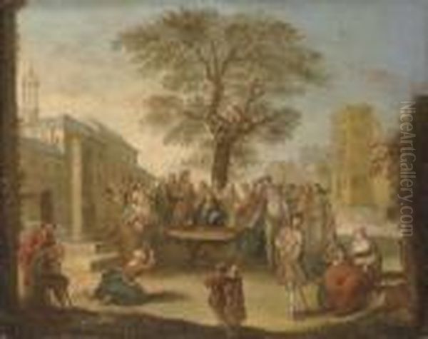 A Meeting In A Town Square Oil Painting by Nicolas Lancret