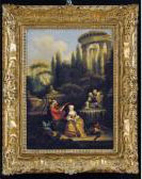 Lezione Di Canto In Un Giardino; Incontro Galante In Un
 Giardino Oil Painting by Nicolas Lancret