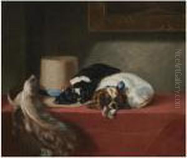 Two King Charles Spaniels Oil Painting by Sir Edwin Henry Landseer