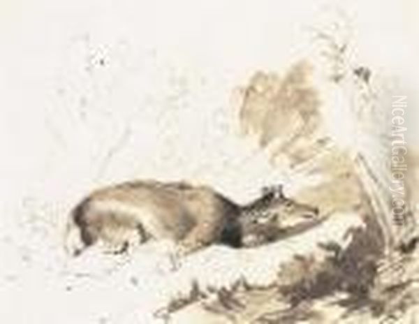 A Stag With It's Antlers Carried Away By A Nymph Oil Painting by Sir Edwin Henry Landseer