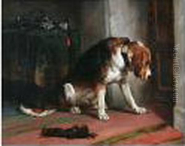 Waiting For Master, And Another, Sleeping Deerhound Oil Painting by Landseer, Sir Edwin