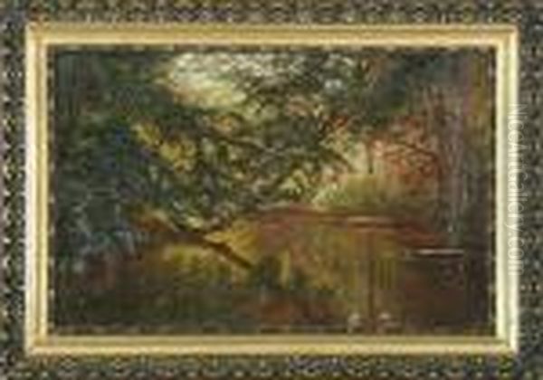 Forest With Stream Oil Painting by Olaf Viggo Peter Langer