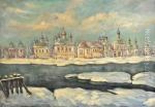 Ville Russe Sous La Neige Oil Painting by Georges Lapchine