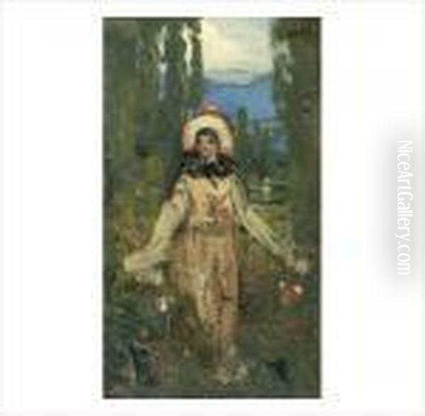 Femme Se Promenant Parmi Les Fleurs Oil Painting by Pierre Laprade