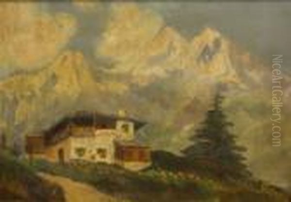 Alpine Scene With Chalet Oil Painting by Oskar Laske