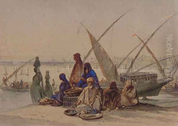 On the Banks of the Nile, Cairo Oil Painting by Amadeo Preziosi