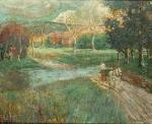 Horse And Cart, Autumn Oil Painting by Ernest Lawson