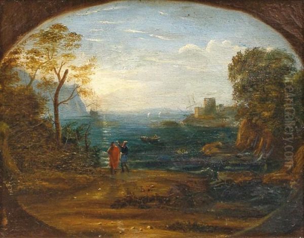  Scene De Port En Mediterranee Animee De Personnages  Oil Painting by Claude Lorrain (Gellee)