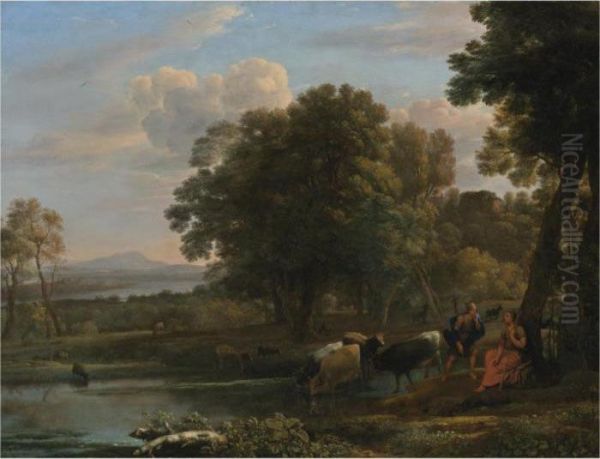 An Evening Landscape With Mercury And Battus Oil Painting by Claude Lorrain (Gellee)
