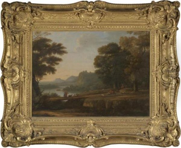 An Italianate River Landscape With A Drover And His Herd Of Goats And Cattle Oil Painting by Claude Lorrain (Gellee)