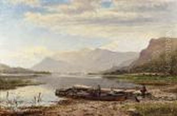 Derwentwater From Ladore: Morning, With Skiddaw In Thedistance Oil Painting by Benjamin Williams Leader