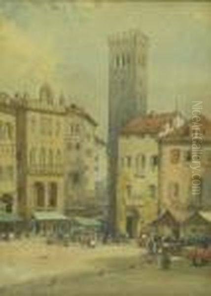 The Piazza, Basano Oil Painting by Noel Harry Leaver