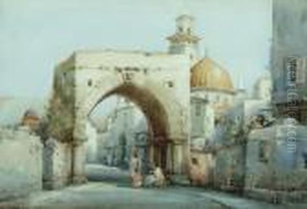 Figures At An Arabian Gateway Oil Painting by Noel Harry Leaver