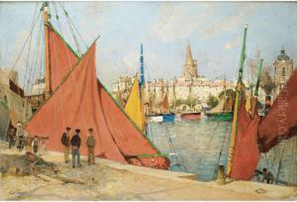 Le Port De La Rochelle Oil Painting by Paul Lecomte